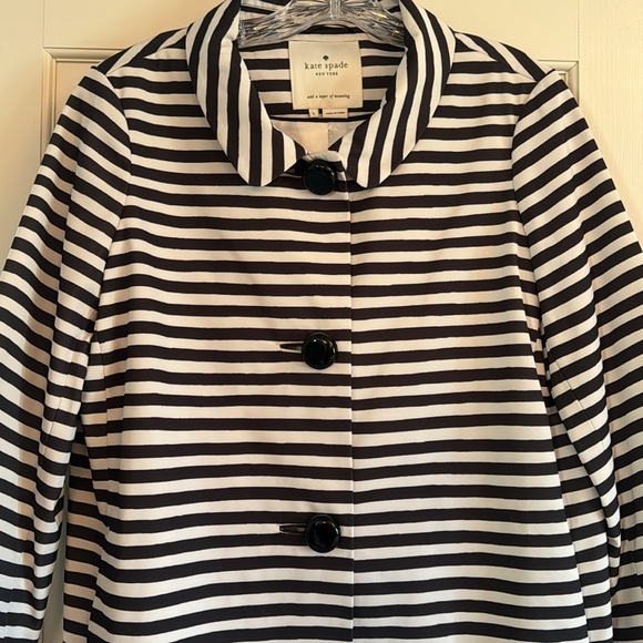 Kate Spade black/white stripe 3/4 sleeve coat - Picture 3 of 4